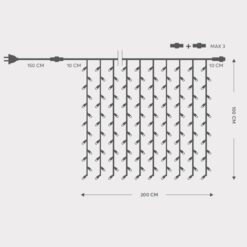 ΚΟΥΡΤΙΝΑ, 200 LED 5mm, 230V, 3 ΕΠΕΚΤΑΣΕΙΣ ΕΩΣ 5 ΣΕΤ, ΠΡΑΣΙΝΟ ΚΑΟΥΤΣΟΥΚ ΚΑΛΩΔΙΟ, ΛΕΥΚΟ LED (H100 x W200cm, 20 LINES x 10 LED), ΠΡΟΕΚΤΑΣΗ ΠΑΡΟΧΗΣ 1.5m, ΙΡ65