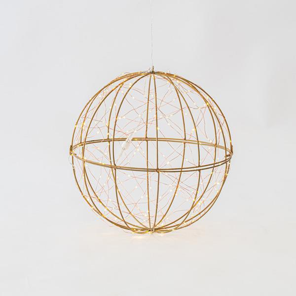 ΦΩΤΙΖΟΜΕΝΗ ΜΕΤΑΛΛΙΚΗ ΜΠΑΛΑ 40cm, 240 MINI LED, ΜΕΤΑΣΧΗΜΑΤΙΣΤΗ, ΧΡΥΣΟΣ ΜΕΤΑΛΛΙΚΟΣ ΣΚΕΛΕΤΟΣ, ΜΠΡΟΝΖΕ ΧΑΛΚΙΝΟ ΚΑΛΩΔΙΟ, ΘΕΡΜΟ ΛΕΥΚΟ LED, ΠΡΟΕΚΤΑΣΗ ΠΑΡΟΧΗΣ 5m, IP44