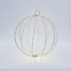 ΑΣΗΜΙ ΜΕΤΑΛΛΙΚΗ ΜΠΑΛΑ ΦΩΤΙΖΟΜΕΝΗ 40cm, 240 MINI LED, ΣΤΑΘΕΡΟΣ ΜΕΤΑΣΧΗΜΑΤΙΣΤΗΣ, ΑΣΗΜΙ ΧΑΛΚΙΝΟ ΚΑΛΩΔΙΟ, ΘΕΡΜΟ ΛΕΥΚΟ LED, ΠΡΟΕΚΤΑΣΗ ΠΑΡΟΧΗΣ 3m, IP44