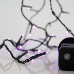 ΣΕΙΡΑ, 100 LED 3mm, 31V ΜΕΤΑΣΧΗΜΑΤΙΣΤΗ, 8 ΠΡΟΓΡΑΜΜΑΤΑ & ΜΝΗΜΗ, ΠΡΑΣΙΝΟ PVC ΚΑΛΩΔΙΟ, ΜΩΒ LED ΑΝΑ 5cm, ΠΡΟΕΚΤΑΣΗ ΠΑΡΟΧΗΣ 3m, ΙΡ44