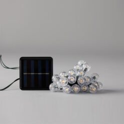 ΣΕΙΡΑ, 80 LED 5mm, ΑΚΡΥΛΙΚΕΣ ΜΠΑΛΕΣ 1.8cm, ΗΛΙΑΚΟ ΣΥΛΛΕΚΤΗ ΜΕ ΑΙΣΘΗΤΗΡΑ ΦΩΤΟΣ, 8 ΠΡΟΓΡΑΜΜΑTA, ΠΡΑΣΙΝΟ PVC ΚΑΛΩΔΙΟ, ΘΕΡΜΟ ΛΕΥΚΟ LED ΑΝΑ 10cm, ΠΡΟΕΚΤΑΣΗ ΠΑΡΟΧΗΣ 1m, ΙΡ44