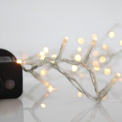 ΣΕΙΡΑ, 100 LED 3mm, 31V ΜΕΤΑΣΧΗΜΑΤΙΣΤΗ, 8 ΠΡΟΓΡΑΜΜΑΤΑ & ΜΝΗΜΗ, ΔΙΑΦΑΝΟ PVC ΚΑΛΩΔΙΟ, ΘΕΡΜΟ ΛΕΥΚΟ LED ΑΝΑ 5cm, ΠΡΟΕΚΤΑΣΗ ΠΑΡΟΧΗΣ 3m, ΙΡ44