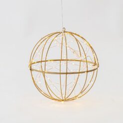 ΦΩΤΙΖΟΜΕΝΗ ΜΕΤΑΛΛΙΚΗ ΜΠΑΛΑ 30cm, 120 MINI LED, ΜΕΤΑΣΧΗΜΑΤΙΣΤΗ, ΧΡΥΣΟΣ ΜΕΤΑΛΛΙΚΟΣ ΣΚΕΛΕΤΟΣ, ΜΠΡΟΝΖΕ ΧΑΛΚΙΝΟ ΚΑΛΩΔΙΟ, ΘΕΡΜΟ ΛΕΥΚΟ LED, ΠΡΟΕΚΤΑΣΗ ΠΑΡΟΧΗΣ 5m, IP44