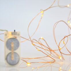 ΣΕΙΡΑ, 12 MINI LED, ΜΠΑΤΑΡΙΑΣ 2xCR2032, ΜΠΡΟΝΖΕ ΧΑΛΚΙΝΟ ΚΑΛΩΔΙΟ, ΘΕΡΜΟ ΛΕΥΚΟ LED ANA 10cm, IP20